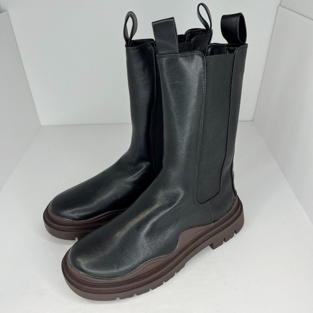 Public Desire Womens Black  Mid Calf Slip On Flats Size 8 Chelsea Boots